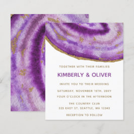 Convite para Casamento de Agato Dourado e Roxo do 