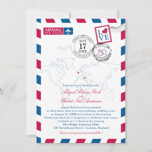 Convite para Casamento de Airmail em Londres e San