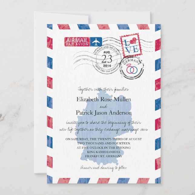 Convite para Casamento de Airmail na Alemanha (Frente)