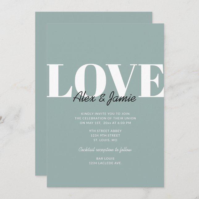 Convite para casamento de amor minimalista moderno (Frente/Verso)