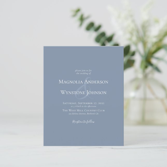 Convite para Casamento de Ampersand Azul com Empoe (Em pé/Frente)