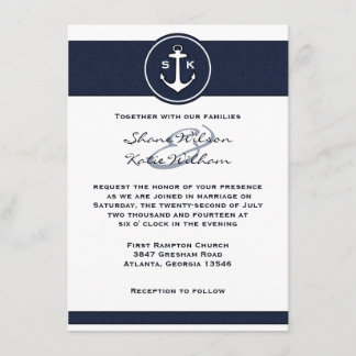 Convite para Casamento de Âncora Azul Marinho Náut