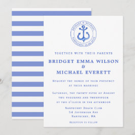 Convite para Casamento de Âncora Náutica Azul