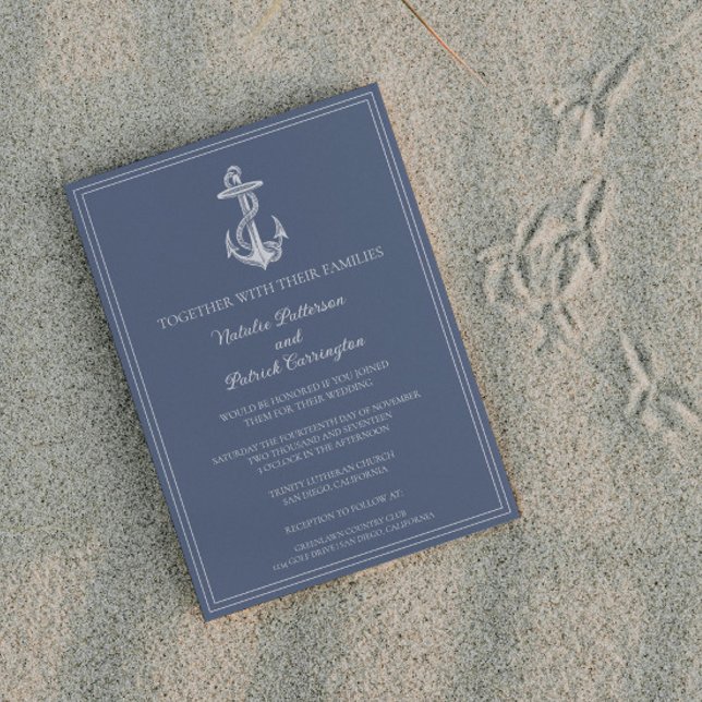 Convite para Casamento de Âncora Náutica Dusty Blu (Dusty Blue Nautical Anchor Wedding Invitation)