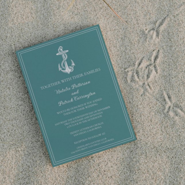 Convite para Casamento de Âncora Náutica Teal (Teal Nautical Anchor Wedding Invitation)