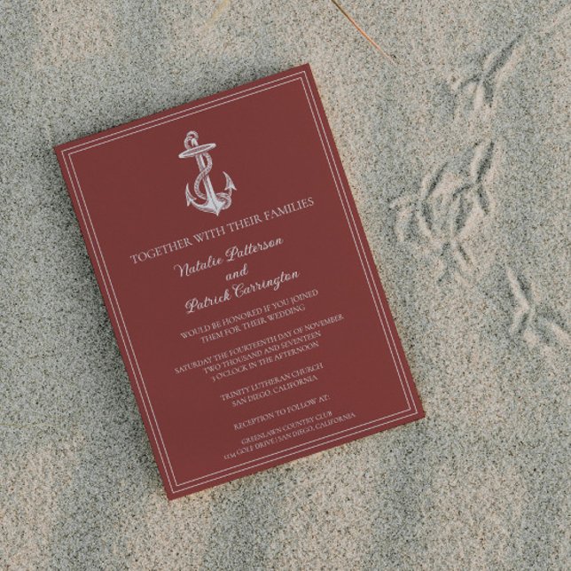 Convite para Casamento de Âncora Náutica Terracott (Terracotta Nautical Anchor Wedding Invitation)
