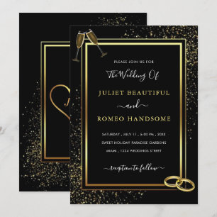 Convite para Casamento de Anéis Negros e Dourados