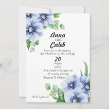 Convite para Casamento de Anemone Azul e Eucalyptu