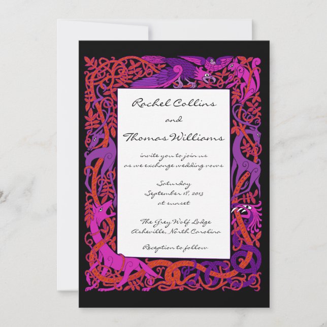 Convite Para Casamento De Animais Celtas Rosa E Ro (Frente)