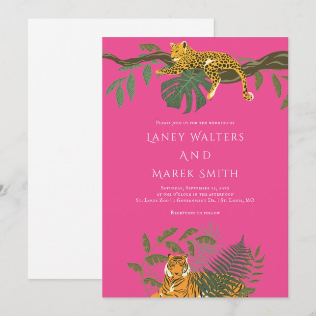 Convite Para Casamento De Animais Da Selva Safari (Frente/Verso)