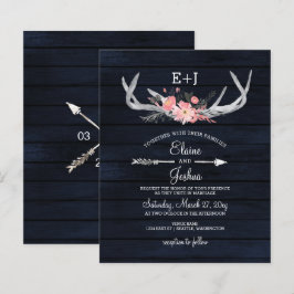 Convite para Casamento de Antler Floral com Blush