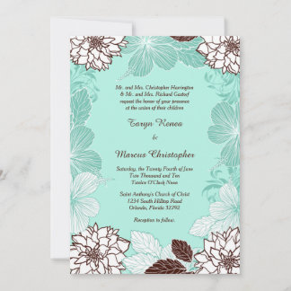 Convite para Casamento de Aqua Brown Flower 5x7