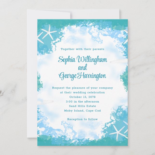 Convite para Casamento de Aqua Tropical Stars Unde (Frente)