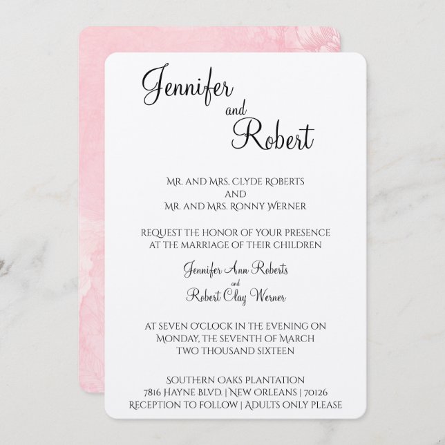 Convite para Casamento de Aquarela de Flor Escamud (Frente/Verso)