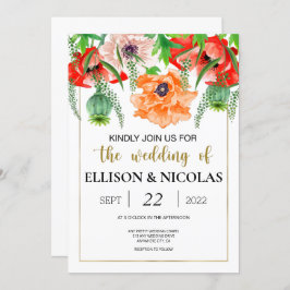 Convite para Casamento de Aquarela de Poppies