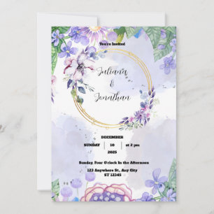 Convite para Casamento de Aquarela Floral Verde e 