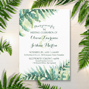 Convite para Casamento de Aquarela Verde Fern Foli