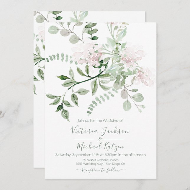 Convite Para Casamento De Ar E Luz Floral De Aquar (Frente/Verso)