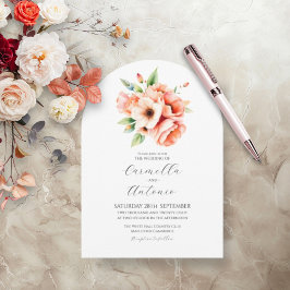 Convite para Casamento de Arca Floral de Pêssego E