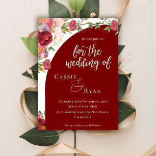 Convite para Casamento de Arca Floral Dourada Româ