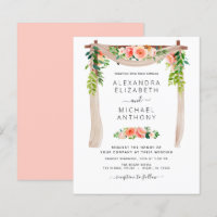 Convite para Casamento de Arca Floral Peach Coral 