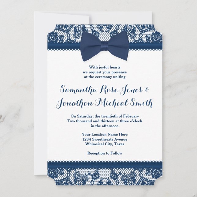 Convite para Casamento de Arco Azul e Azul Marinho (Frente)