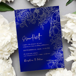 Convite para Casamento de Arco Azul Real Floral
