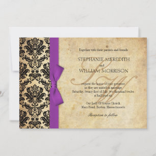 Convite para Casamento de Arcos Roxo Damask Vintag