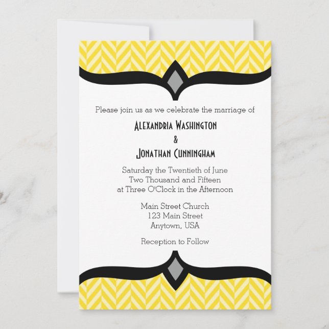 Convite para Casamento de Arenque Branco Amarelo (Frente)