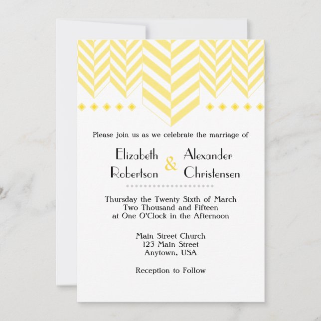 Convite para Casamento de Arenque Branco Amarelo (Frente)