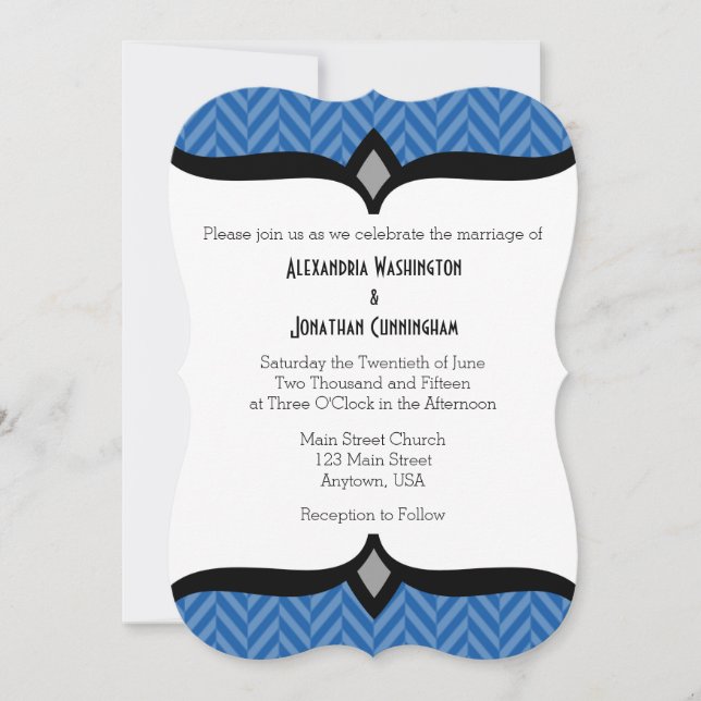 Convite para Casamento de Arenque Branco Azul (Frente)