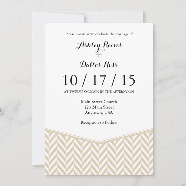 Convite Para Casamento De Arenque Branco Tan Beige (Frente)