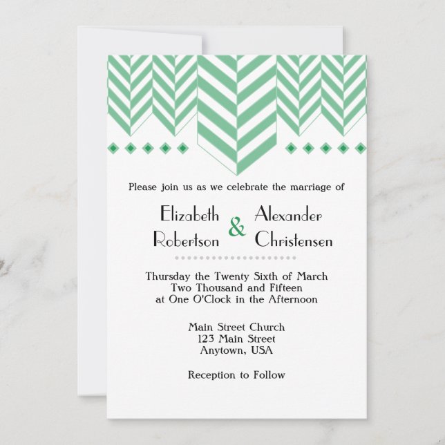 Convite para Casamento de Arenque Branco Verde (Frente)