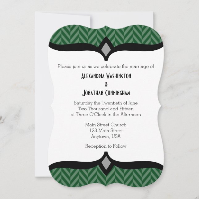 Convite para Casamento de Arenque Branco Verde Esc (Frente)