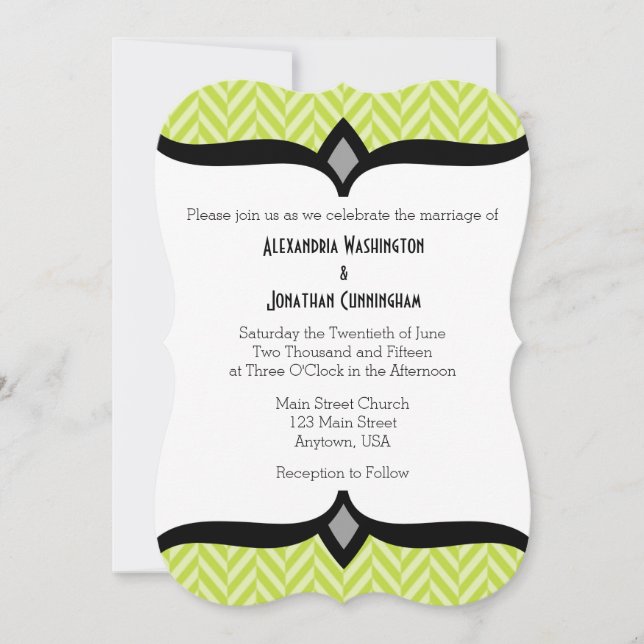 Convite para Casamento de Arenque Branco verde lim (Frente)