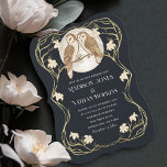 Convite para Casamento de Arte Legante Nouveau Owl<br><div class="desc">Design de casamento Elegante e moderno Art Nouveau com corujas de celeiro. A folha de alumínio deste item NÃO é uma folha de alumínio real. Correspondência de Itens em nosso compro para um tema completo de festa.</div>