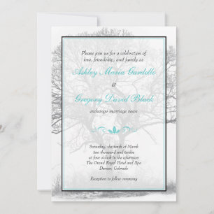 Convite para Casamento de Árvore Aqua Black White