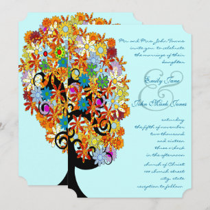 Convite para Casamento de Árvore de Amor com Flor 