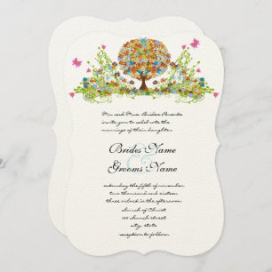 Convite para Casamento de Árvore de Amor com Flor 
