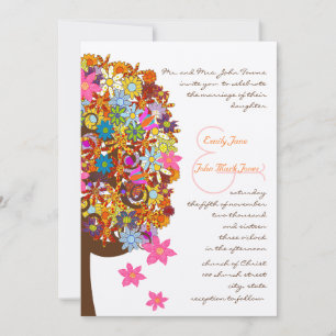 Convite para Casamento de Árvore de Amor com Flor