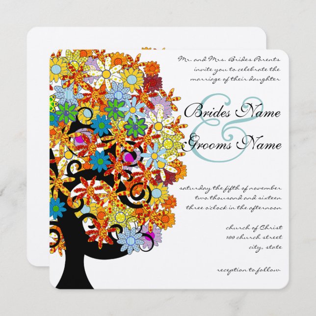 Convite para Casamento de Árvore de Amor Romântico (Frente/Verso)