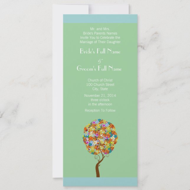 Convite para Casamento de Árvore de Amor Verde Azu (Frente)