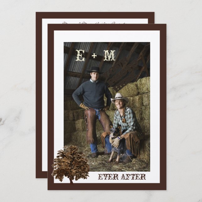 Convite Para Casamento De Árvore De Oak Brown Escu (Frente/Verso)