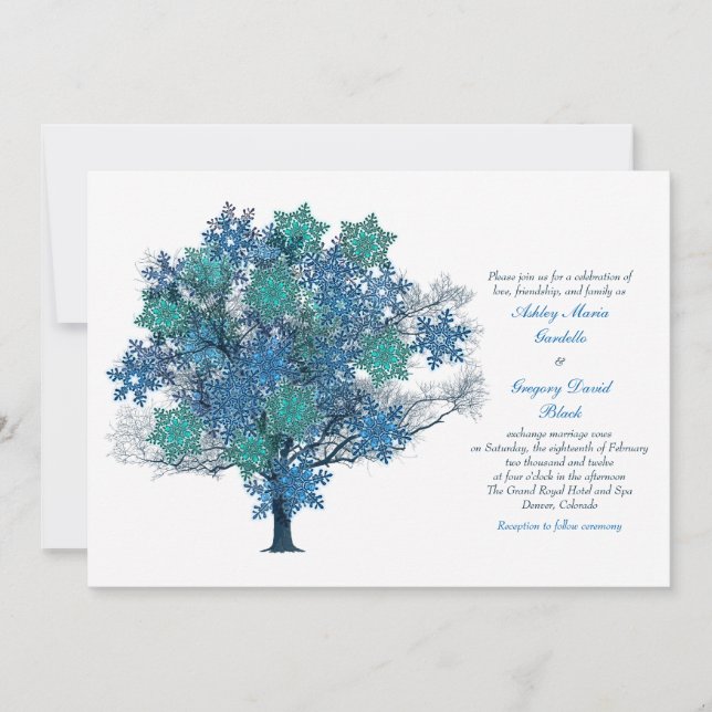 Convite para Casamento de Árvore em Floco de Neve  (Frente)