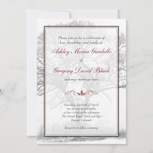Convite para Casamento de Árvore Negra-Negra Elega (Frente)