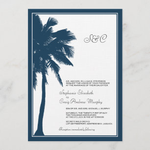 Convite para Casamento de Árvore Palm Azul Marinh
