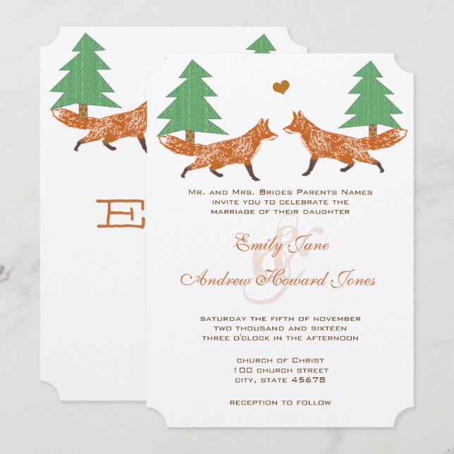 Convite Para Casamento De Árvores De Pinheiro Da F (Frente/Verso)