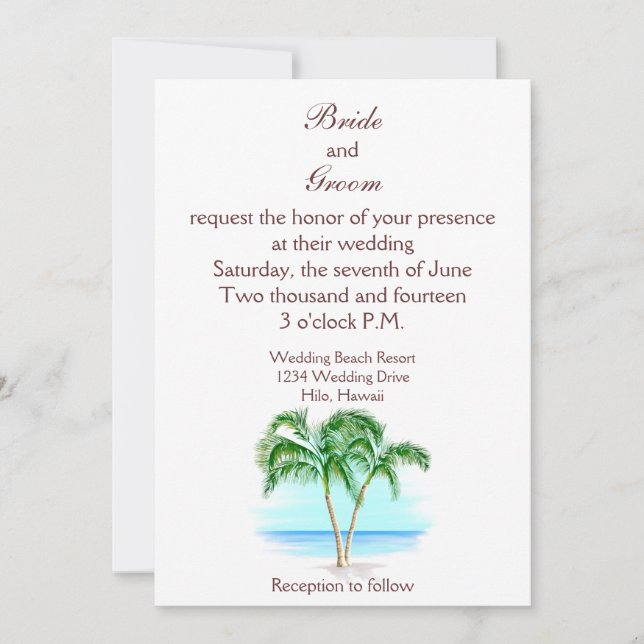 Convite Para Casamento De Árvores De Praia E Palme (Frente)