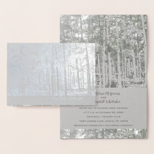 Convite para Casamento de Árvores de Prata de Foil
