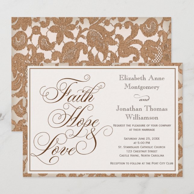 Convite para Casamento de Autumn Lace Faith Hope & (Frente/Verso)